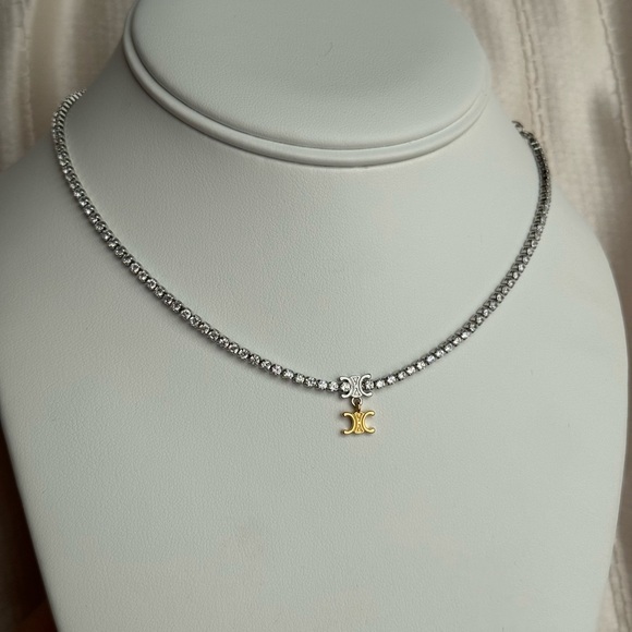Upcycled Sparkly Silver Necklace with Gold Accent - Picture 2 of 2